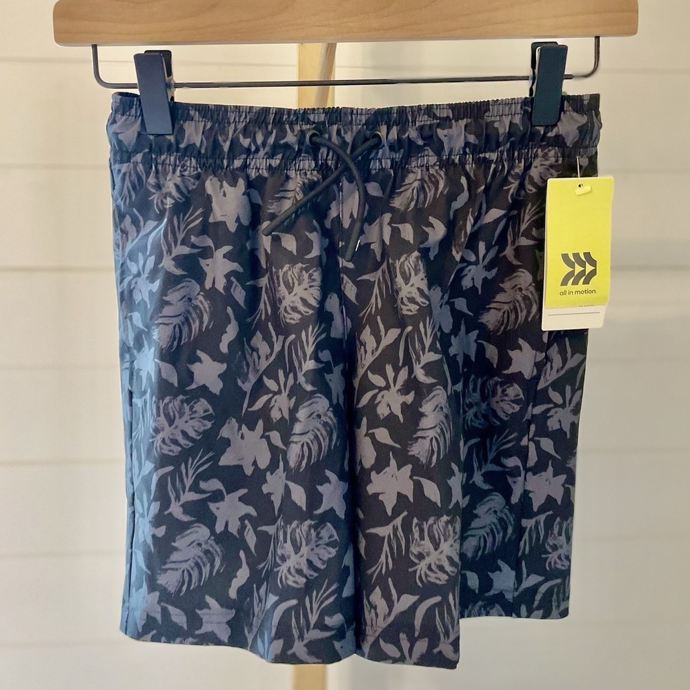 All in Motion Boys Tropical Floral Athletic Shorts Charcoal Grey Size M NEW